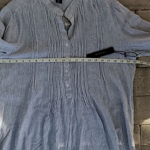 NWT Tahari Black & White Striped Linen Blend Roll Tab Sleeve Pullover Dress Sz M - Picture 7 of 8